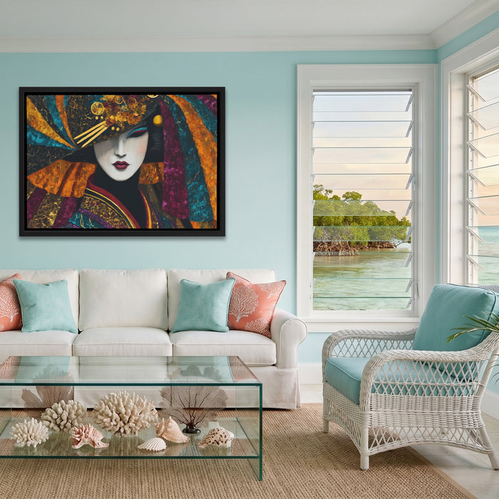 Geisha Golden Masquerade canvas wall art, room view