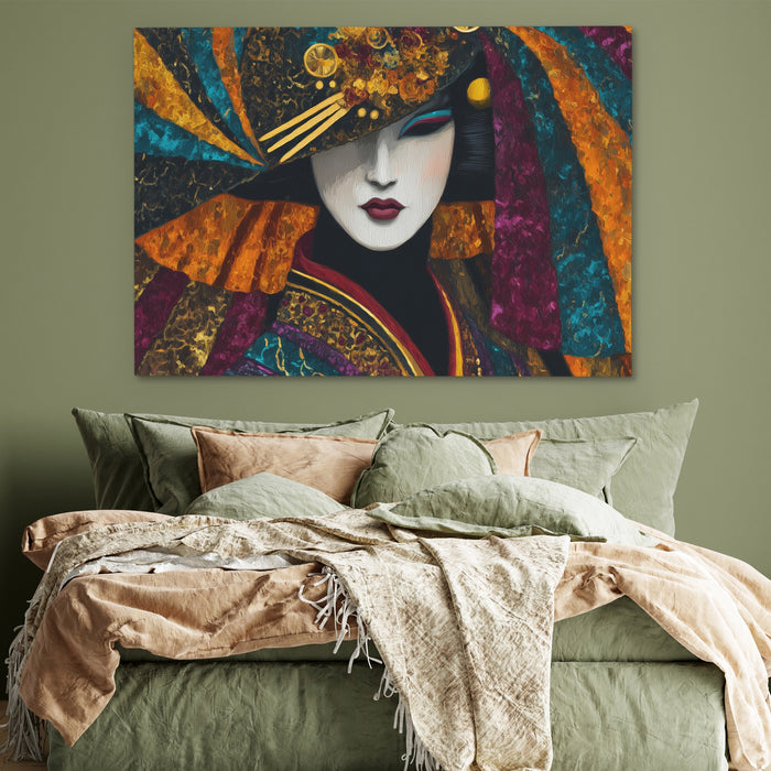 Geisha Golden Masquerade canvas wall art, room view