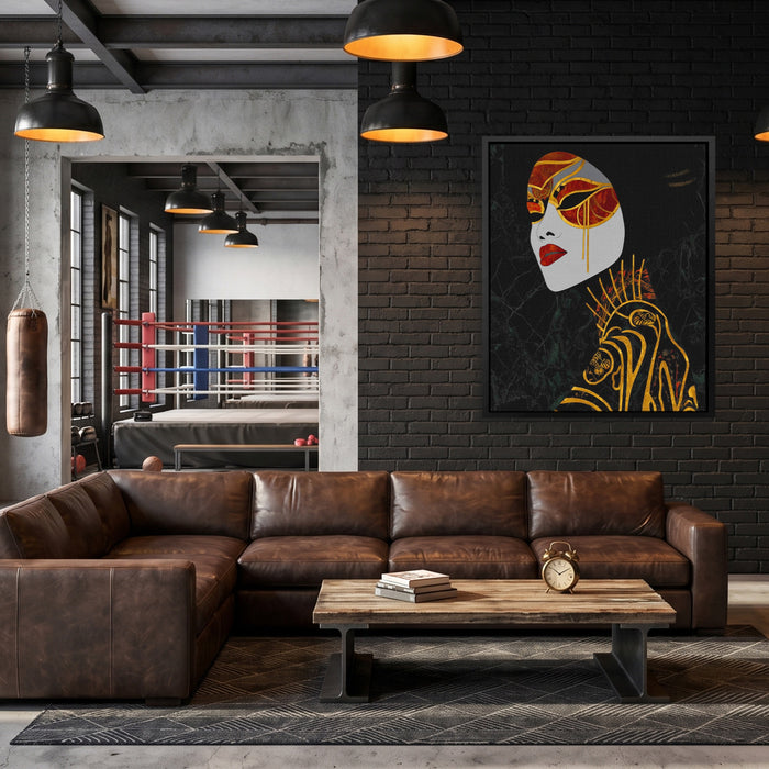 Geisha Golden Parasol canvas wall art, room view