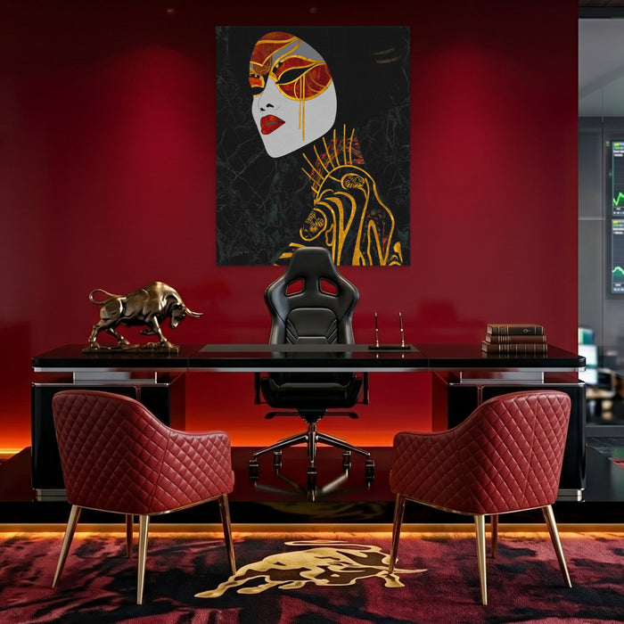Geisha Golden Parasol canvas wall art, room view