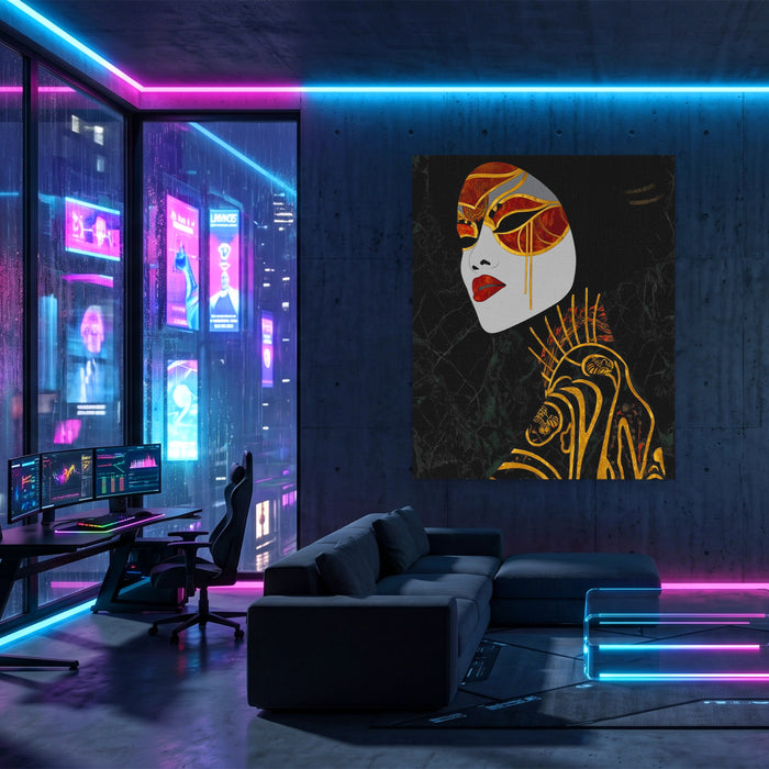 Geisha Golden Parasol canvas wall art, room view