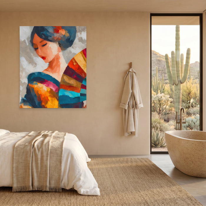 Geisha Ink Wash canvas wall art, room view