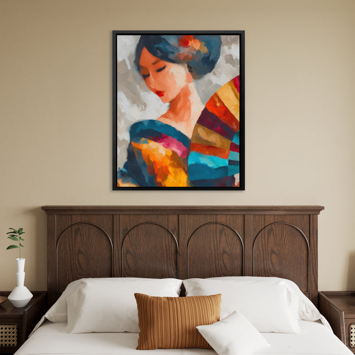 Geisha Ink Wash canvas wall art, room view
