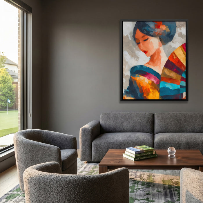 Geisha Ink Wash canvas wall art, room view
