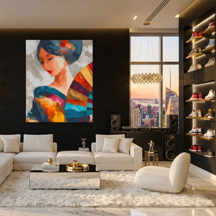 Geisha Ink Wash canvas wall art, room view