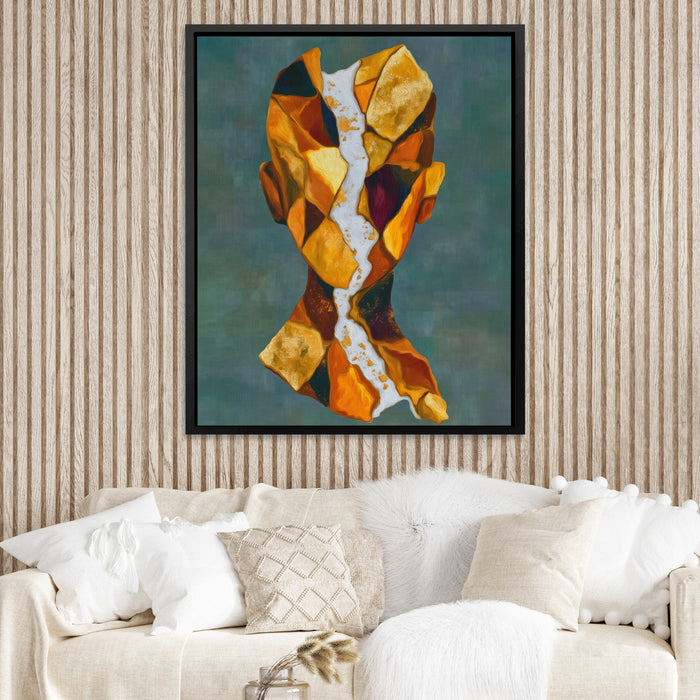 Geometric Facets Amber canvas wall art, room view