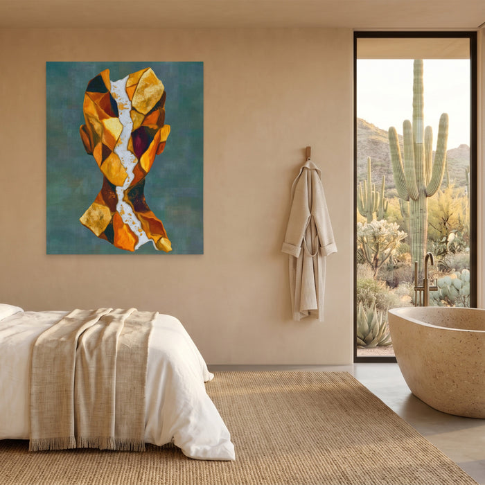 Geometric Facets Amber canvas wall art, room view