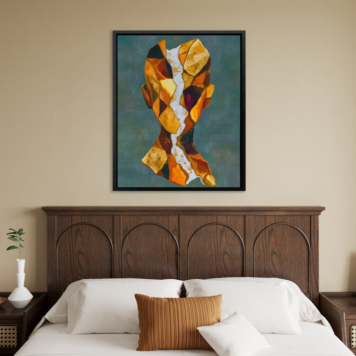 Geometric Facets Amber canvas wall art, room view