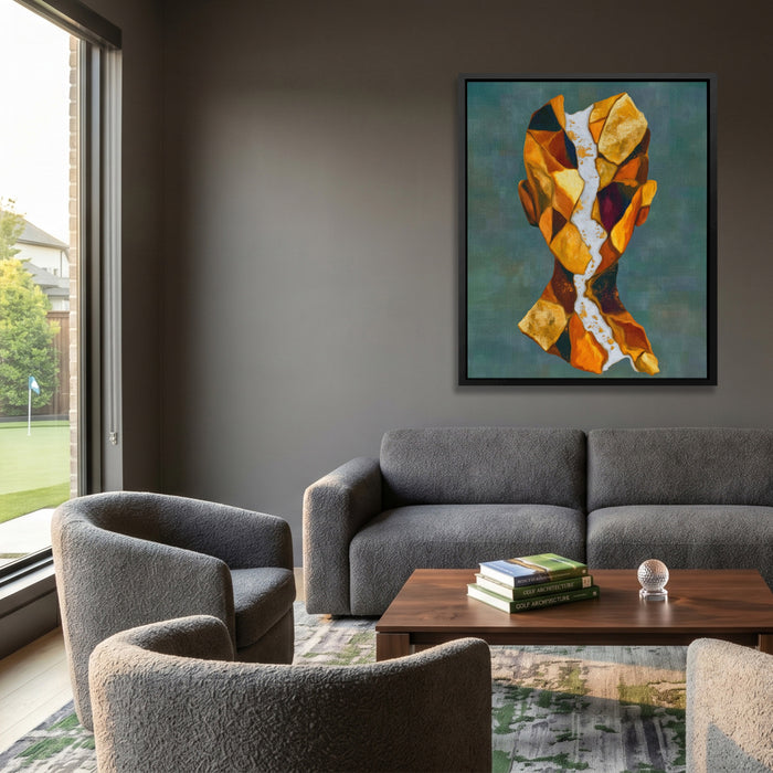Geometric Facets Amber canvas wall art, room view