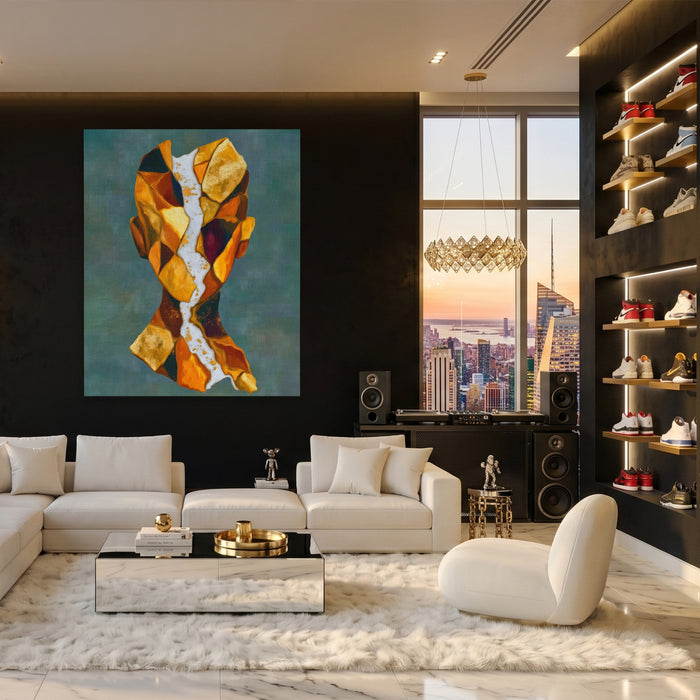 Geometric Facets Amber canvas wall art, room view