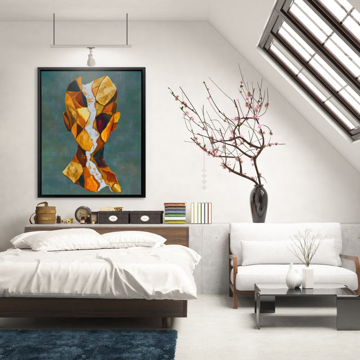 Geometric Facets Amber canvas wall art, room view
