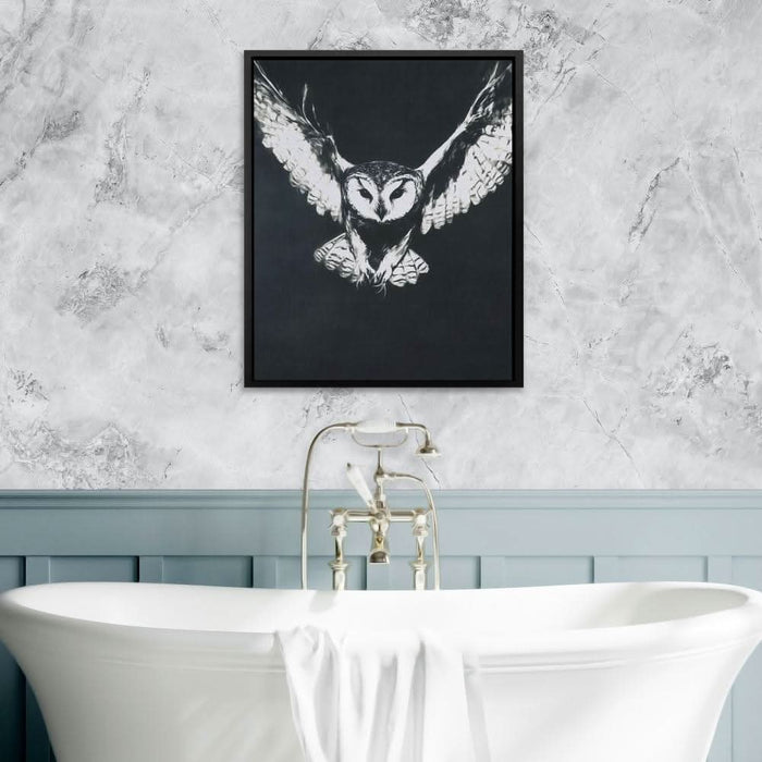 Ghostly Barn Owl - Black and White Canvas Print