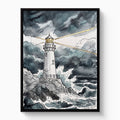 Gilded Line Lighthouse Storm — gilded line lighthouse storm white studio framed black