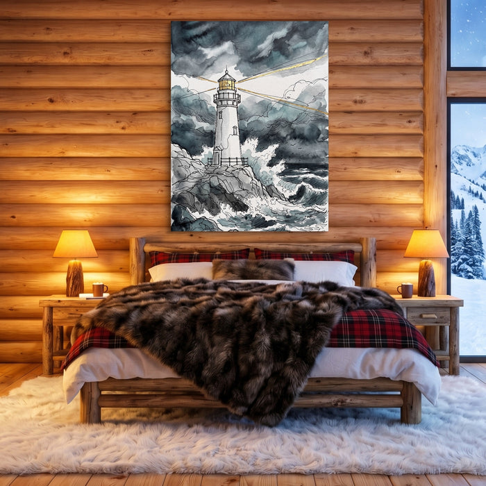 Gilded Line Lighthouse Storm — gilded line lighthouse storm sq cozy cabin 1port flush print