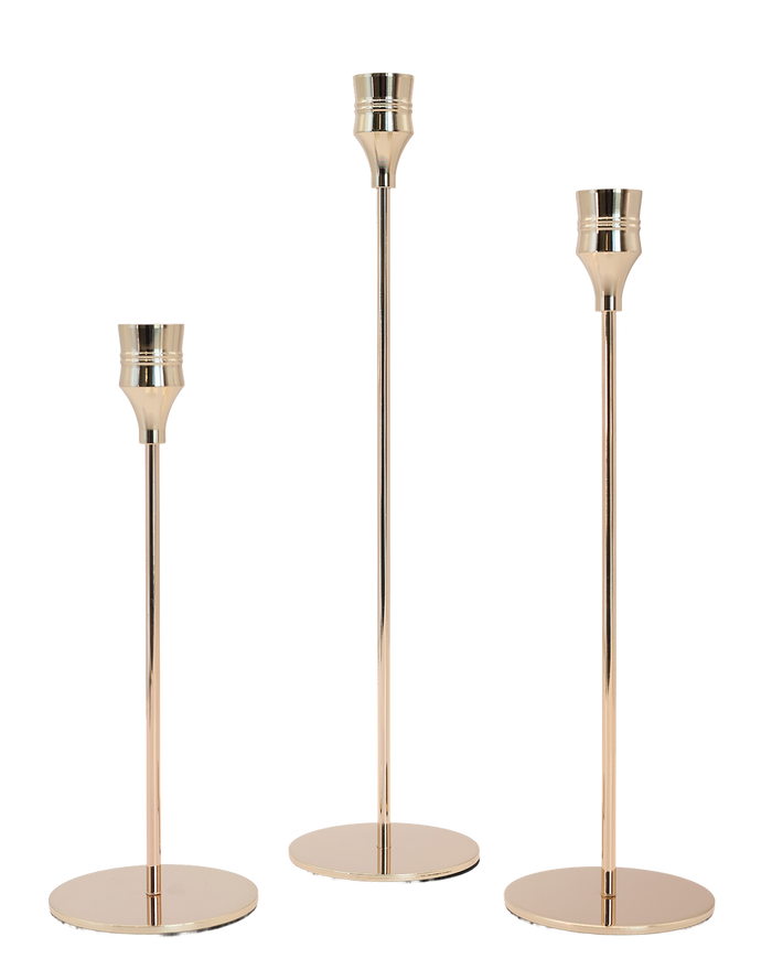 Gilded Stem Taper Candle Holders - Set of 3