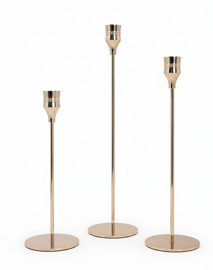 Gilded Stem Taper Candle Holders - Set of 3