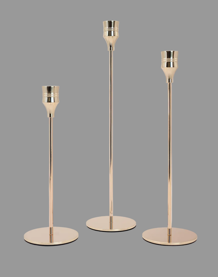 Gilded Stem Taper Candle Holders - Set of 3