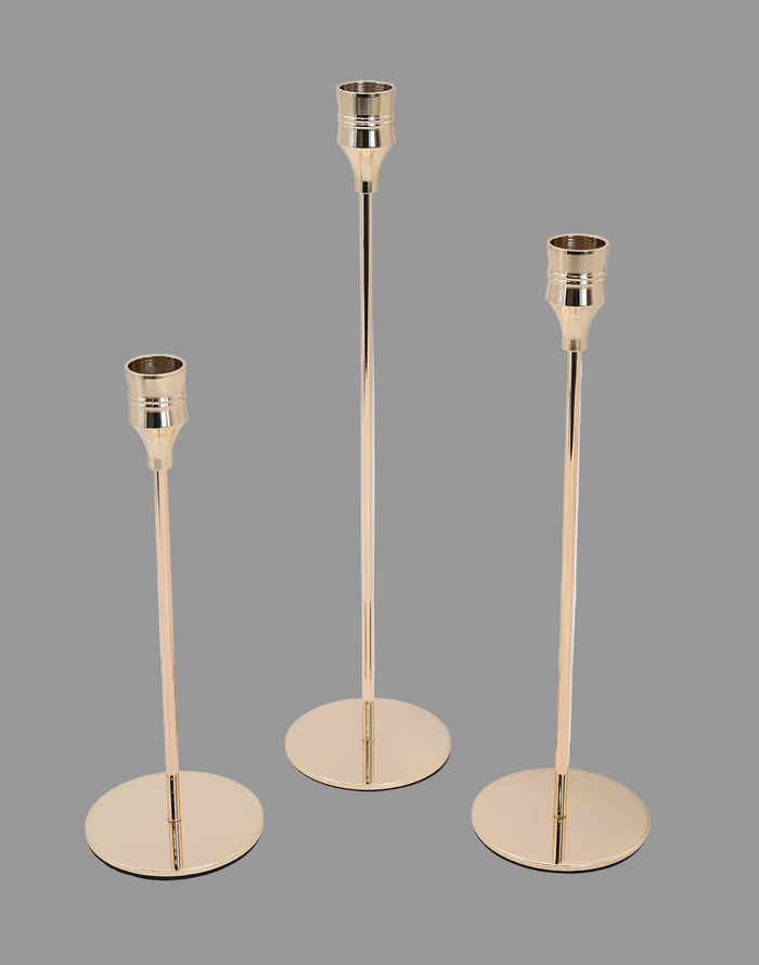 Gilded Stem Taper Candle Holders - Set of 3