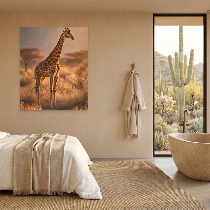 Giraffe Dawn Solitude canvas wall art, room view