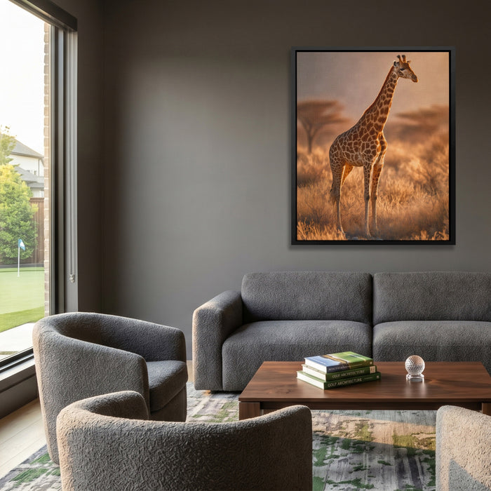 Giraffe Dawn Solitude canvas wall art, room view