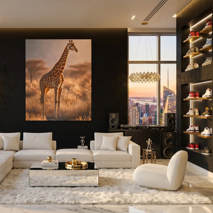 Giraffe Dawn Solitude canvas wall art, room view