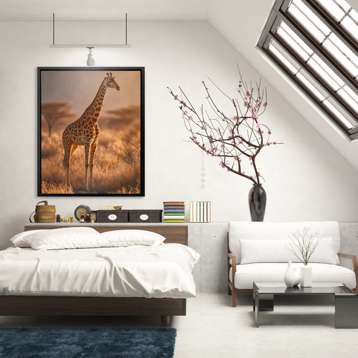 Giraffe Dawn Solitude canvas wall art, room view