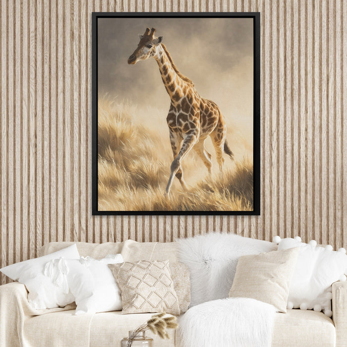 Giraffe Galloping Stride canvas wall art, room view