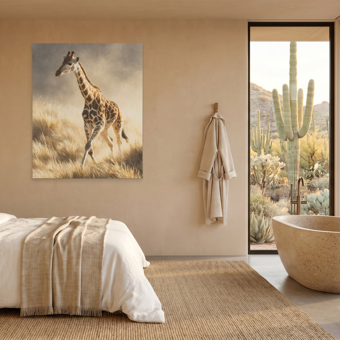Giraffe Galloping Stride canvas wall art, room view