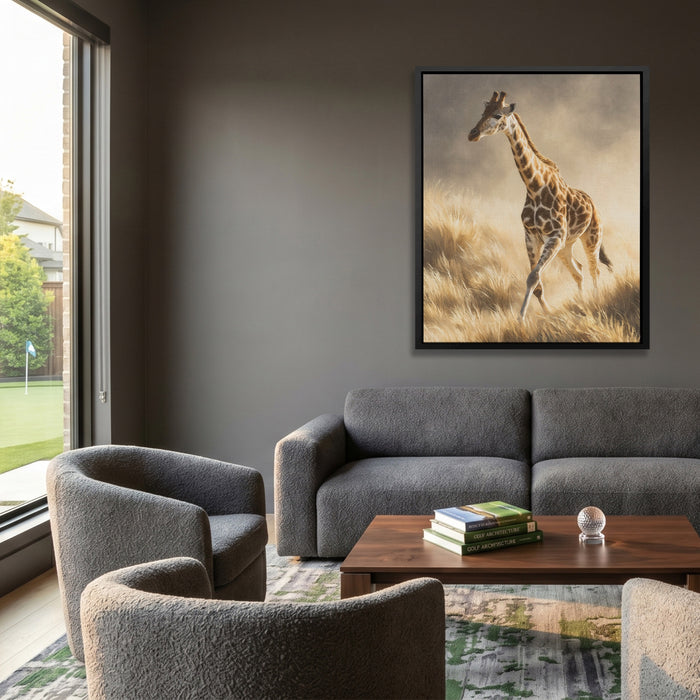 Giraffe Galloping Stride canvas wall art, room view