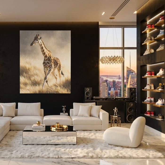 Giraffe Galloping Stride canvas wall art, room view