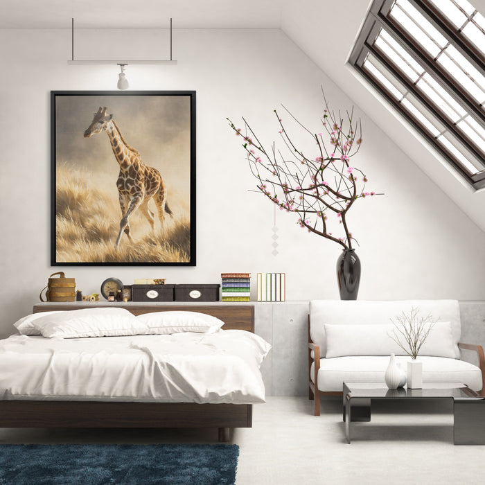 Giraffe Galloping Stride canvas wall art, room view