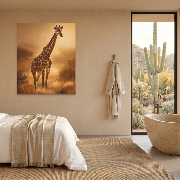 Giraffe Golden Savanna canvas wall art, room view