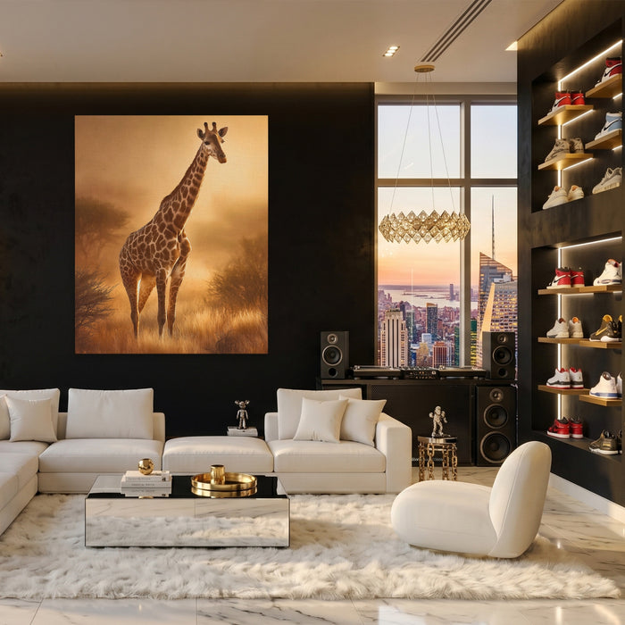 Giraffe Golden Savanna canvas wall art, room view