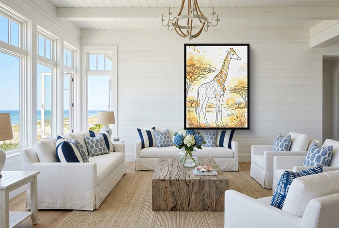 Giraffe Golden Sunrise — giraffe golden sunrise living room with furniture 2 1port framed black
