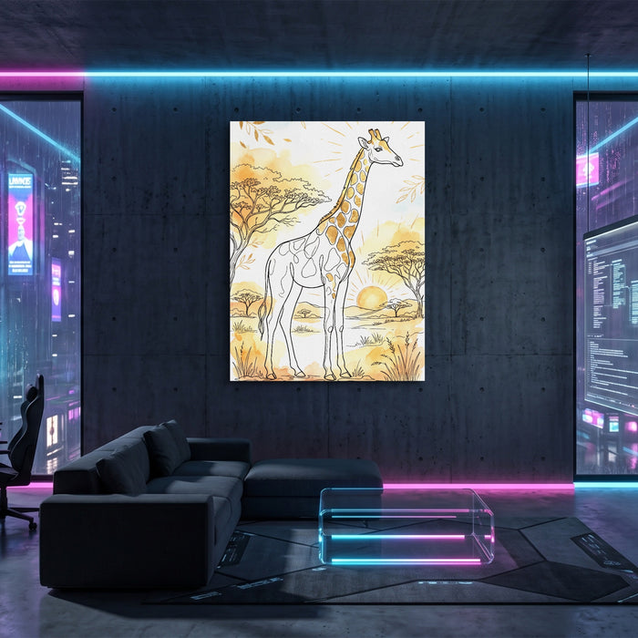 Giraffe Golden Sunrise — giraffe golden sunrise sq gaming room 1port flush print