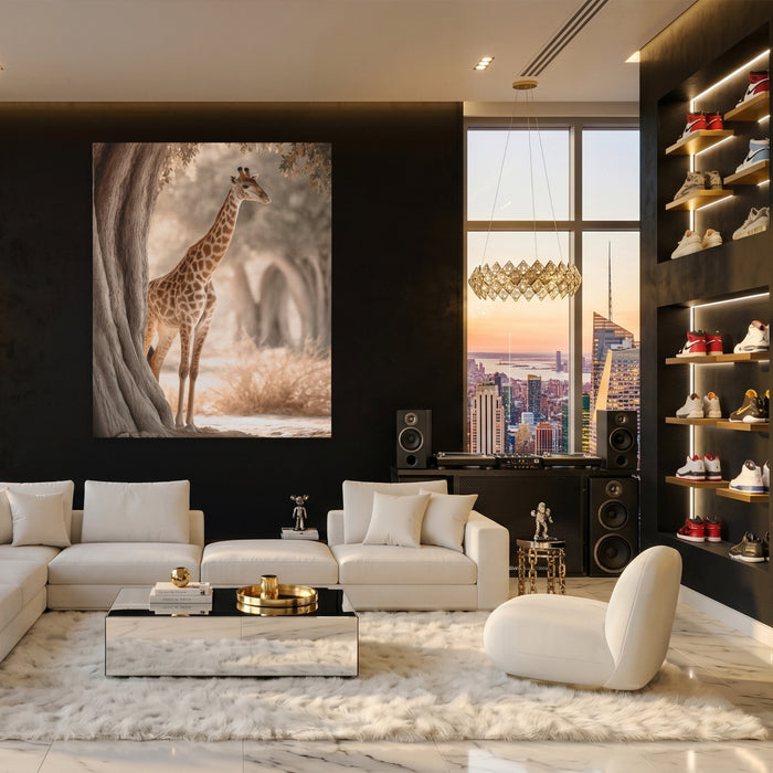 Giraffe Misty Grove canvas wall art, room view