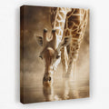 Giraffe Waterhole Drinking canvas wall art