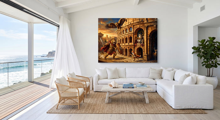 Gladiator's Golden Arena — gladiator's golden arena beachside villa 1land flush print
