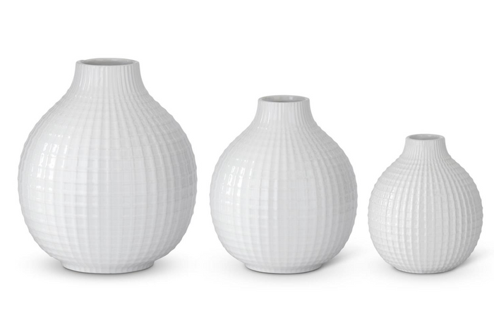 Glossy White Ceramic Grid Vases