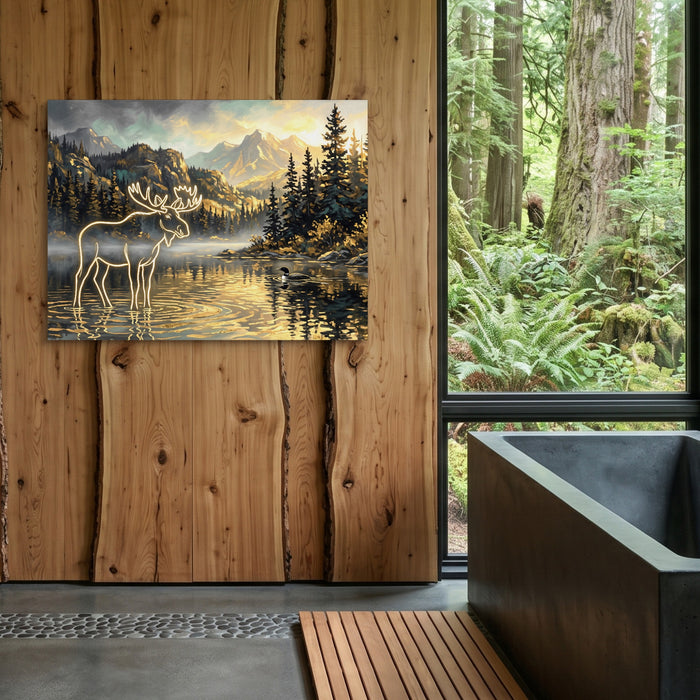 Glowing Moose Lake — glowing moose lake sq outdoor bathroom log 1land flush print