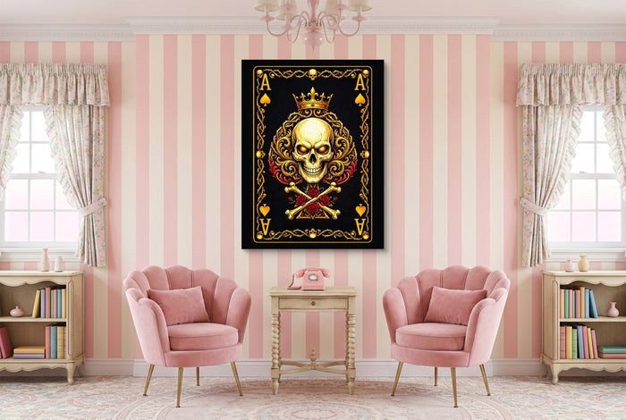 Gold Bones Ace of Spades Card — gold bones ace of spades card pink living room interior 1port flush print