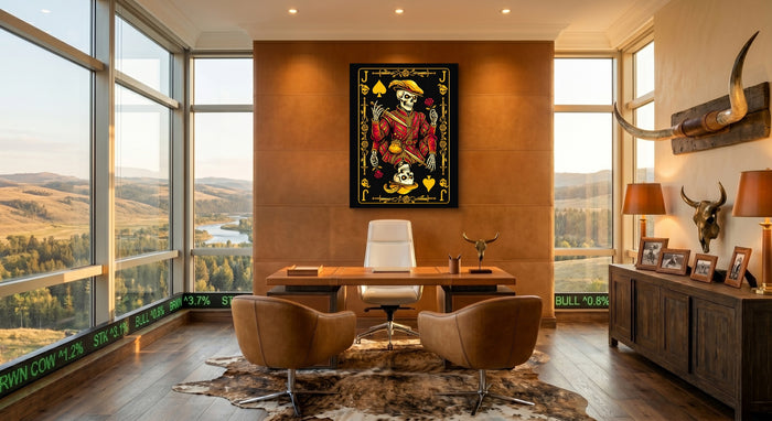 Gold Bones Jack of Spades Card — gold bones jack of spades card office with desk and chairs 1port flush print