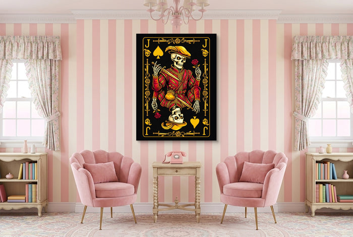 Gold Bones Jack of Spades Card — gold bones jack of spades card pink living room interior 1port flush print