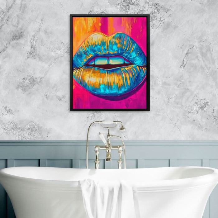 Gold-Dripped Kiss - Wall Art in Black Frame