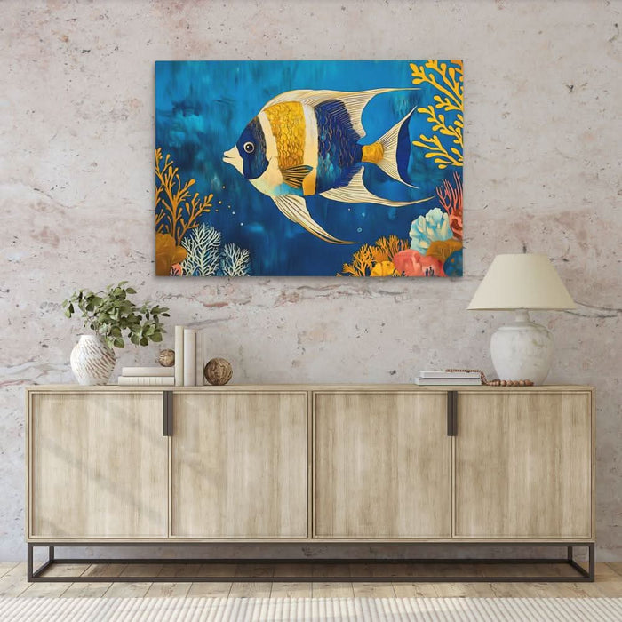 Gold-Finned Wanderer - Blue Canvas Wall Art