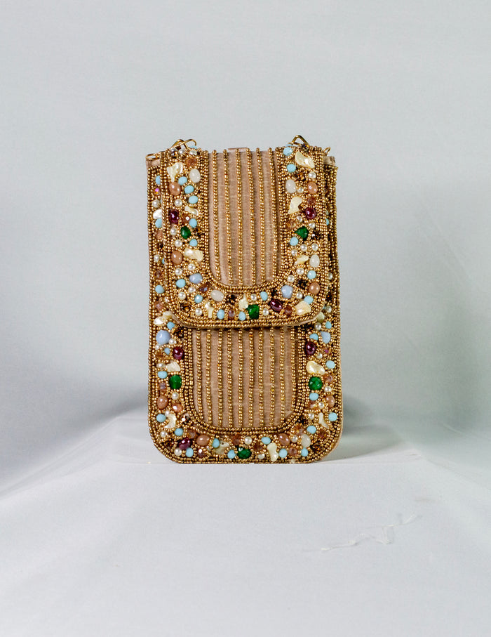 Gold Hand Embellished Phone Pouch