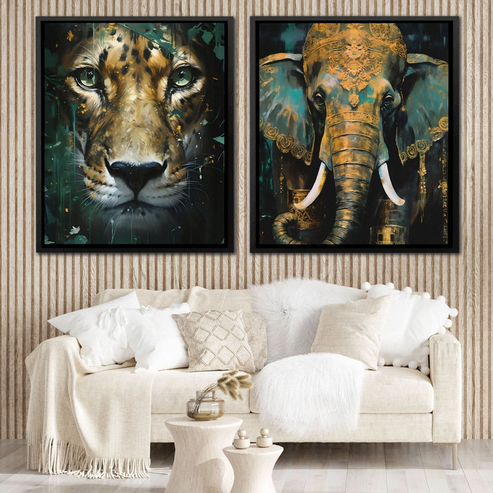 Gold Jade Jungle (2) Set - Wall Art in Black Frame