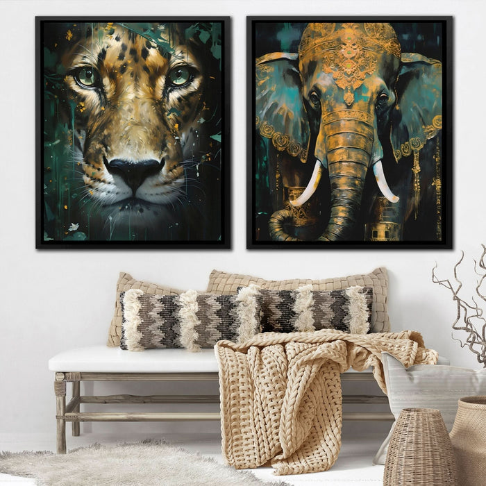 Gold Jade Jungle (2) Set - Africa Art for Bedroom