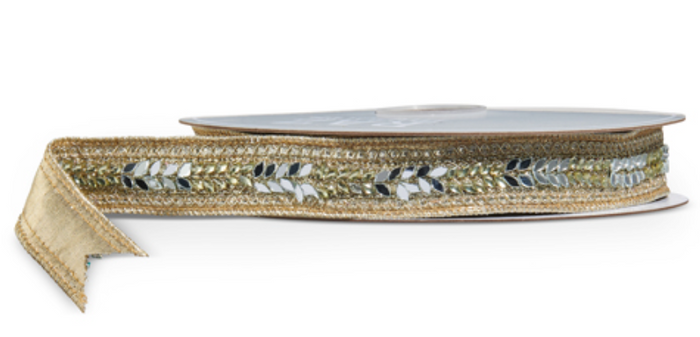 Gold Jeweled Wired Ribbon