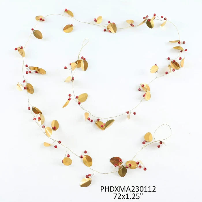 Gold Leaf and Wooden Bead Berry Garland